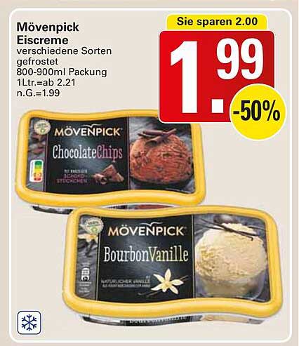 Mövenpick Eiscreme verschiedene Sorten gefrostet 800-900ml Packung