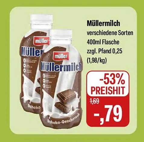 Müllermilch verschiedene Sorten 400ml Flasche zzgl. Pfand 0,25 (1,98/kg)