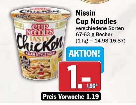 Nissin Cup Noodles verschiedene Sorten 67-63 g Becher