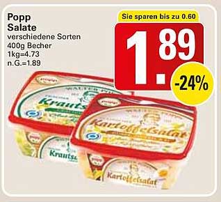 Popp Salate verschiedene Sorten 400g Becher