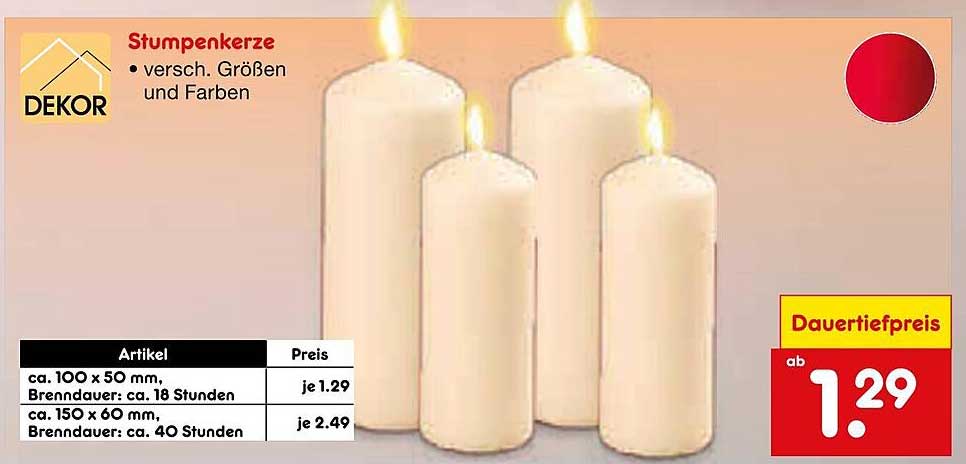 Stumpenkerze - verschiedene Größen und Farben