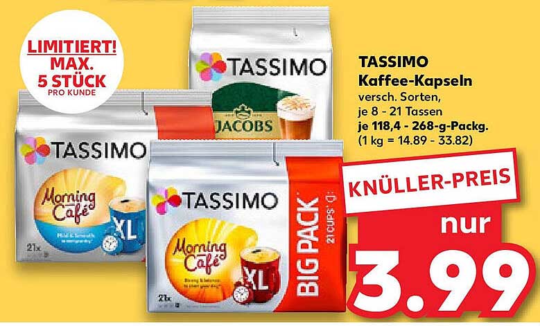 TASSIMO Kaffee-Kapseln, verschiedene Sorten, nur 3,99