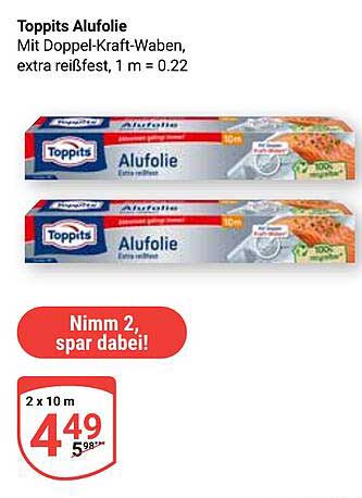 Toppits Alufolie - Mit Doppel-Kraft-Waben, extra reißfest, 2 x 10 m