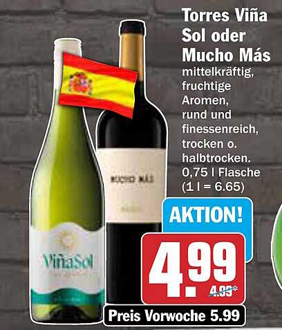 Torres Viña Sol oder Mucho Más - 0,75 l Flasche