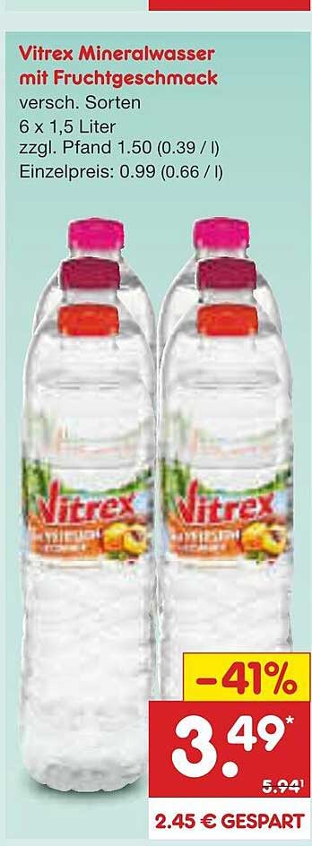 Vitrex Mineralwasser mit Fruchtgeschmack 6 x 1,5 Liter