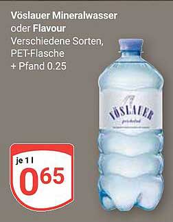 Vöslauer Mineralwasser oder Flavour - verschiedene Sorten, PET-Flasche + Pfand 0,25