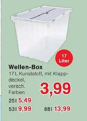 Wellen-Box 17L, Kunststoff, mit Klappdeckel, verschiedene Farben