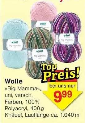Wolle »Big Mamma«, uni, versch. Farben, 100% Polyacryl, 400 g Knäuel
