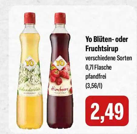 Yo Blüten- oder Fruchtsirup verschiedene Sorten 0,7l Flasche pfandfrei (3,56/l)