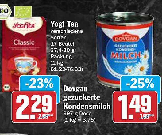 Yogi Tea verschiedene Sorten und Dovgan gezuckerter Kondensmilch