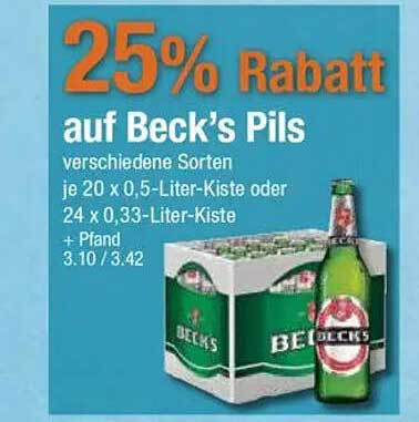 25% Rabatt auf Beck's Pils - verschiedene Sorten