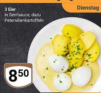 3 Eier in Senfsauce, dazu Petersilienkartoffeln