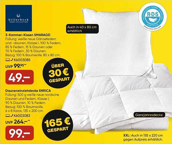 3-Kammer-Kissen SMARAGD und Daunendecke ENRICA