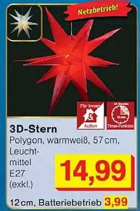 3D-Stern - Polygon, warmweiß, 57 cm