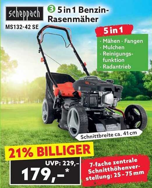 5 in 1 Benzin-Rasenmäher MS132-42 SE von Scheppach