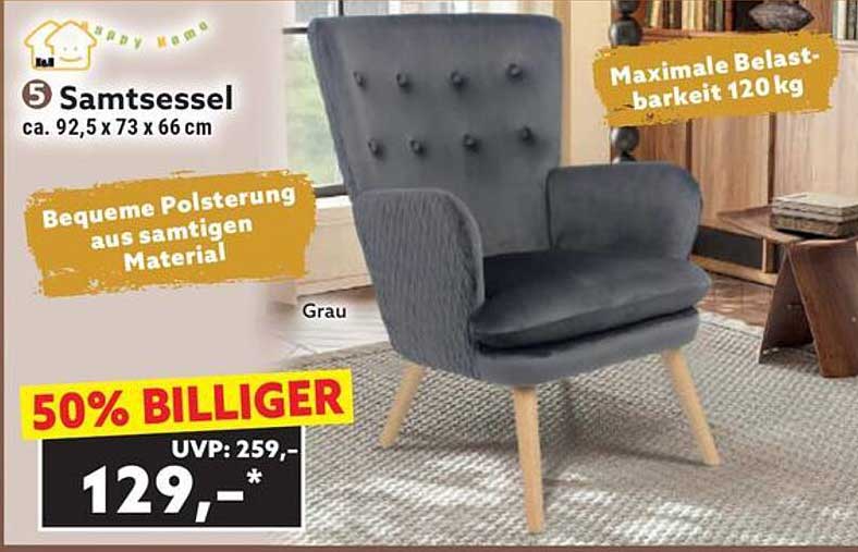 5 Samtsessel (Grau) - Bequeme Polsterung aus samtigem Material