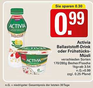 Activia Ballaststoff-Drink oder Frühstücks-Müsli