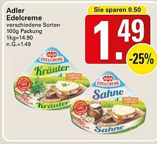 Adler Edelcreme verschiedene Sorten 100g Packung