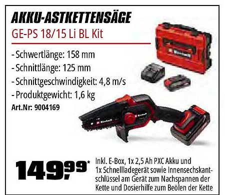 AKKU-ASTKETTENSÄGE GE-PS 18/15 Li BL Kit