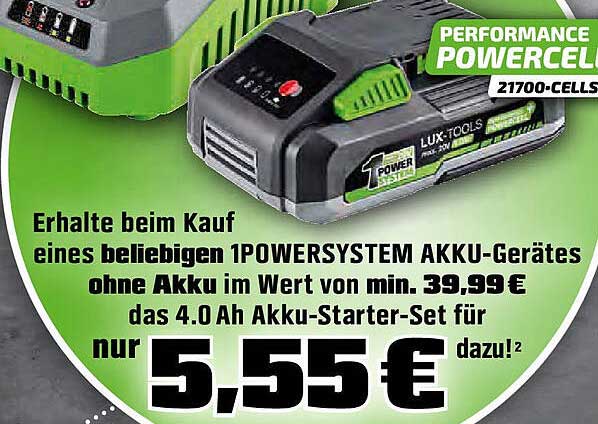 Akku-Starter-Set für 5,55 € beim Kauf eines 1Powersystem Akku-Geräts