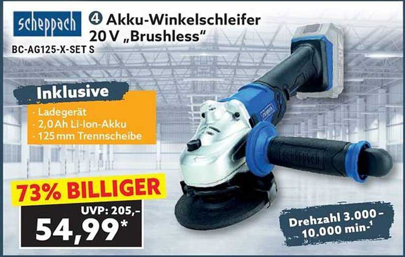 Akku-Winkelschleifer 20 V „Brushless“ von scheppach