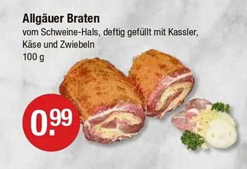 Allgäuer Braten vom Schweine-Hals, deftig gefüllt mit Kassler, Käse und Zwiebeln