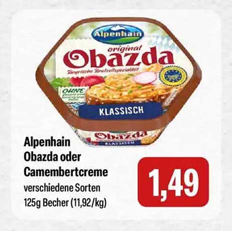 Alpenhain Obazda oder Camembertcreme 125g Becher