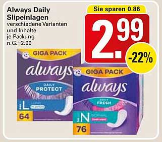 Always Daily Slipeinlagen - Verschiedene Varianten und Inhalte