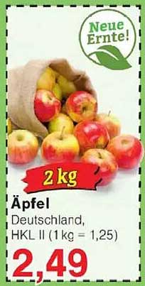 Äpfel Deutschland, HKL II (1 kg = 1,25)