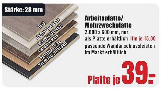 Arbeitsplatte/Mehrzweckplatte 2.600 x 600 mm – nur 39,-