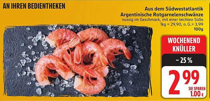 Argentinische Rotgarnelen, 100g, nur 2,99 € - 25% Rabatt