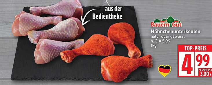 Bauern Gut Hähnchenunterkeulen natur oder gewürzt 1kg