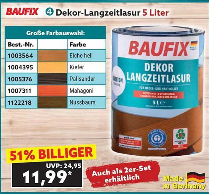 BAUFIX Dekor-Langzeitlasur 5 Liter - Ideal für Holzschutz