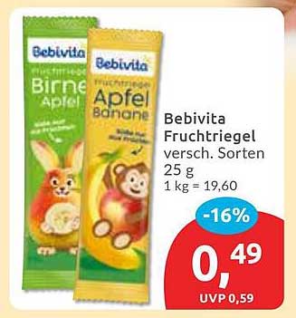 Bebivita Fruchtriegel versch. Sorten 25 g