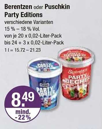 Berentzen oder Puschkin Party Editions - verschiedene Varianten