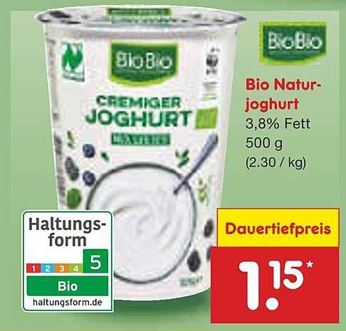 Bio Naturjoghurt 3,8% Fett 500 g