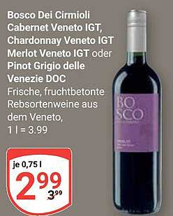 Bosco Dei Cirmioli Cabernet Veneto IGT, Chardonnay Veneto IGT, Merlot Veneto IGT oder Pinot Grigio delle Venezie DOC
