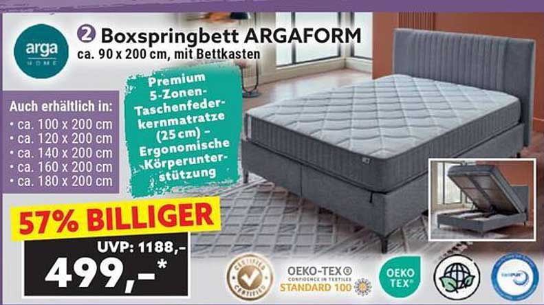 Boxspringbett ARGAFORM ca. 90 x 200 cm, mit Bettkasten