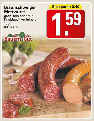 Braunschweiger Mettwurst - grob, fein oder mit Knoblauch verfeinert, 100g