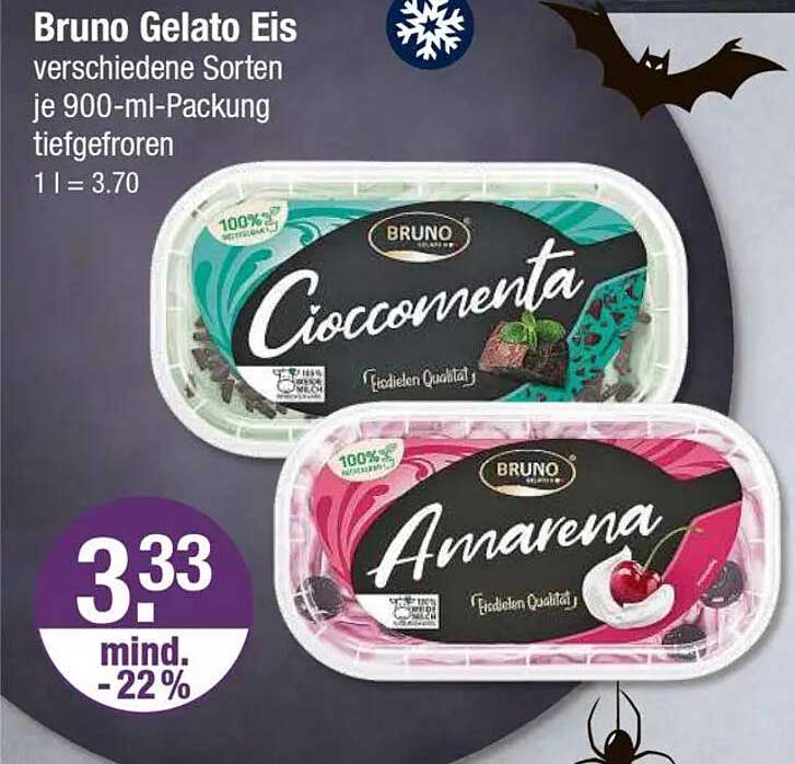 Bruno Gelato Eis – verschiedene Sorten je 900-ml-Packung tiefgefroren