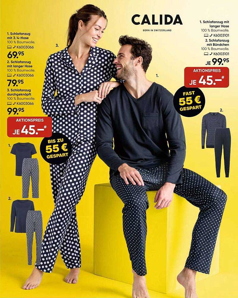 CALIDA Schlafanzug mit langer Hose, 100 % Baumwolle – Aktion bis zum 26. Oktober 2025!