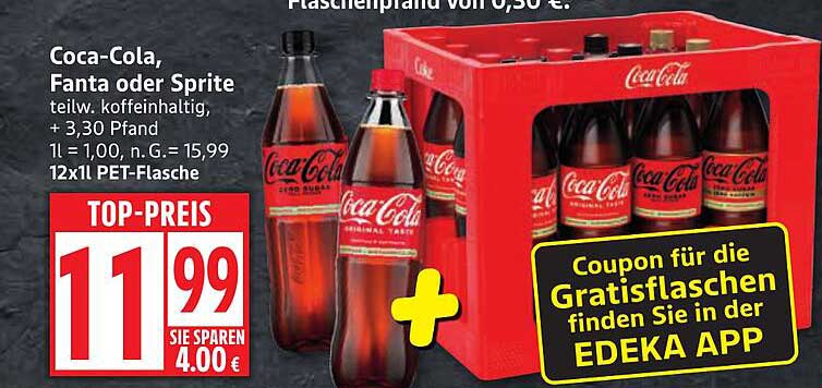 Coca-Cola, Fanta oder Sprite - 12x1l PET-Flasche zum TOP-Preis