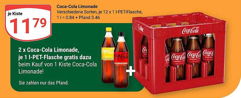 Coca-Cola Limonade Kiste - 2 x 1 L-PET-Flasche gratis!