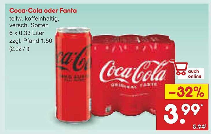 Coca-Cola oder Fanta 6 x 0,33 Liter