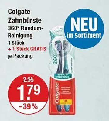 Colgate Zahnbürste 360° Rundum-Reinigung 1 Stück + 1 Stück GRATIS