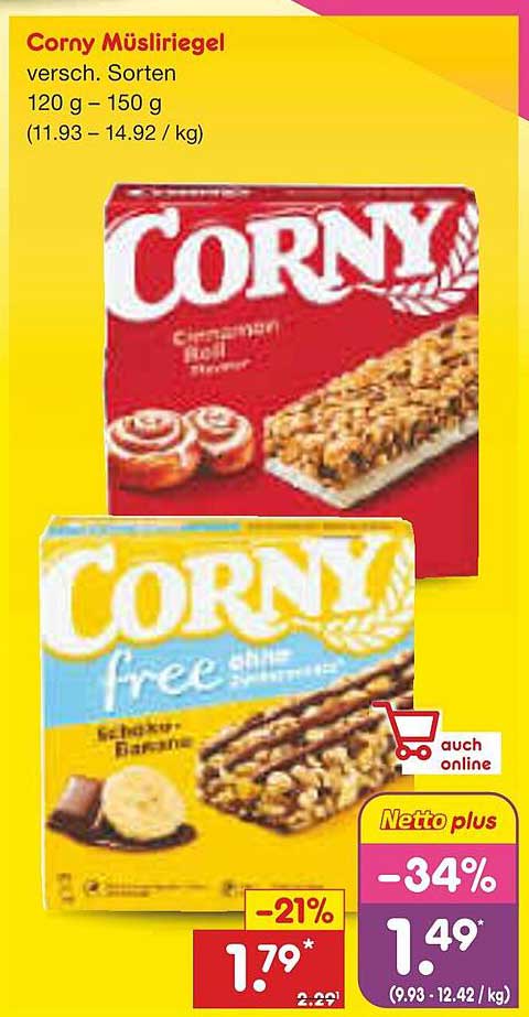 Corny Müsliriegel versch. Sorten 120 g - 150 g