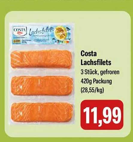 Costa Lachsfilets 3 Stück, gefroren, 420g Packung