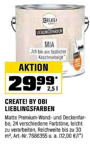 CREATE! by OBI Lieblingsfarben - Matte Premium-Wand- und Deckenfarbe