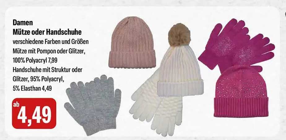 Damen Mütze oder Handschuhe in verschiedenen Farben und Größen