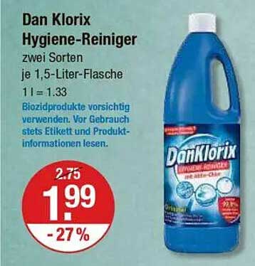Dan Klorix Hygiene-Reiniger 1,5-Liter-Flasche